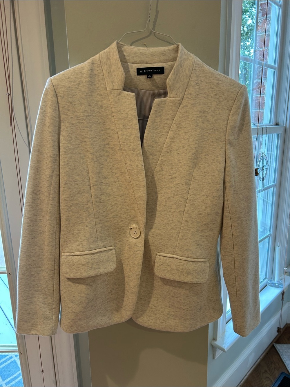 Gibsonlook Cream Gray Heathered Single-Button Notch Collar Knit Blazer NWOT